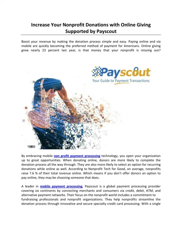 Increase Your Nonprofit Donations with Online Giving Supported by Payscout