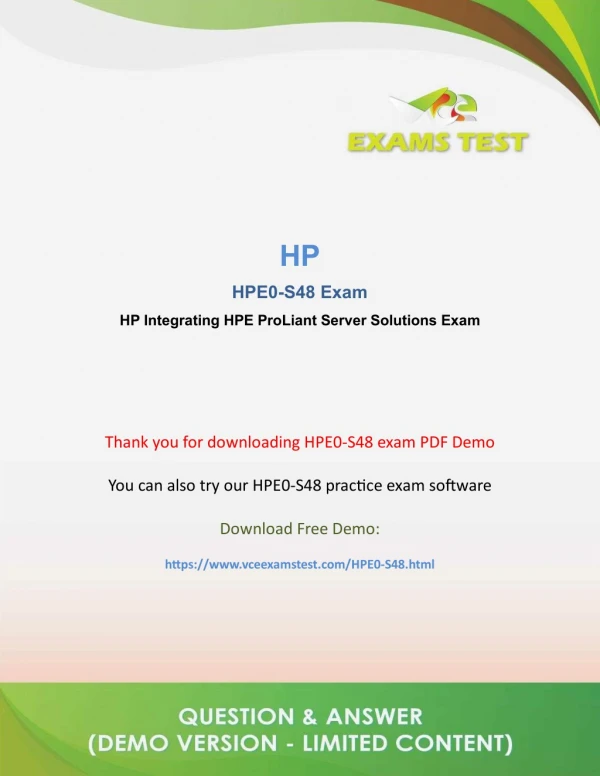 Get HP HPE0-S48	VCE Exam PDF 2018 - [DOWNLOAD and Prepare]