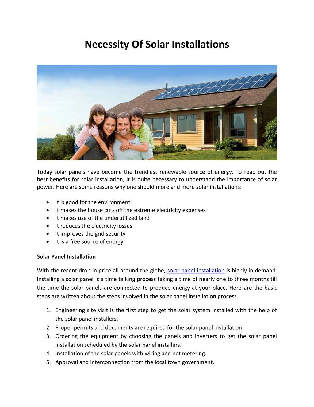 necessity of solar installations