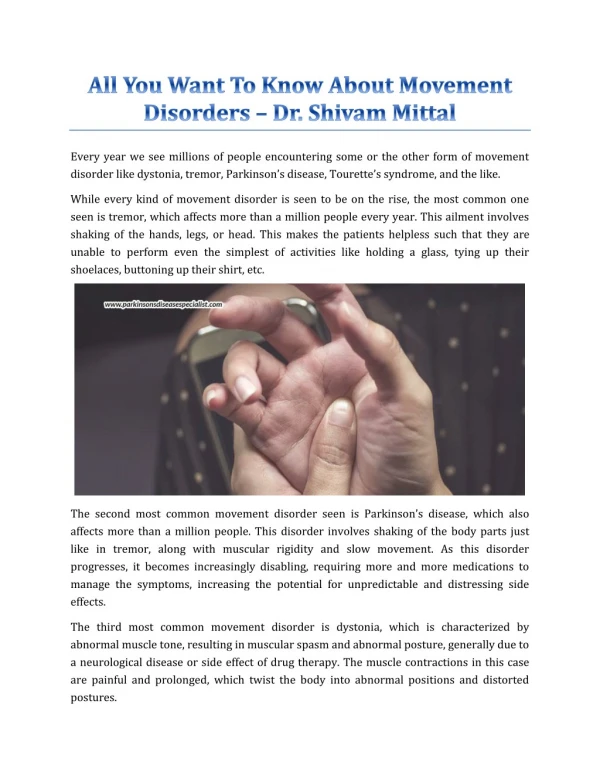 All You Want To Know About Movement Disorders - Dr. Shivam Mittal