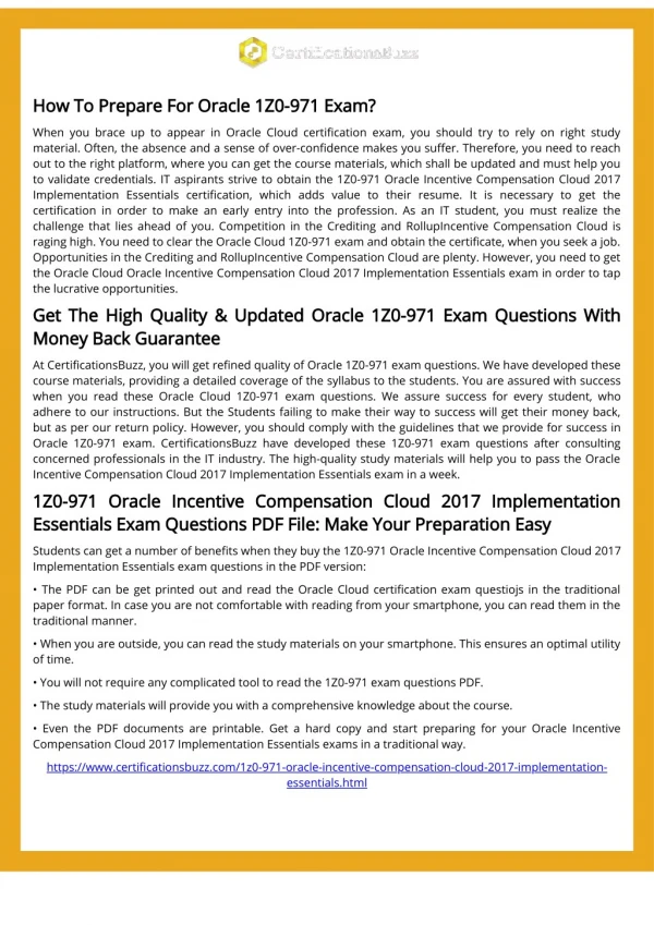1Z0-971 Oracle Crediting and Rollup Exam Questions And Answers