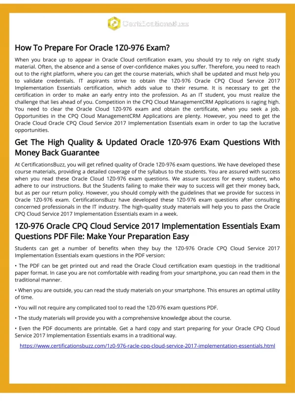 1Z0-976 Oracle CPQ Cloud Management Exam Questions And Answers