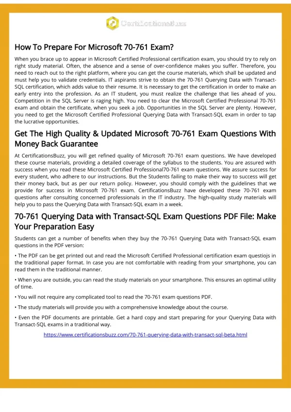 Try These Microsoft SQL Server 70-761 Exam Actual Questions
