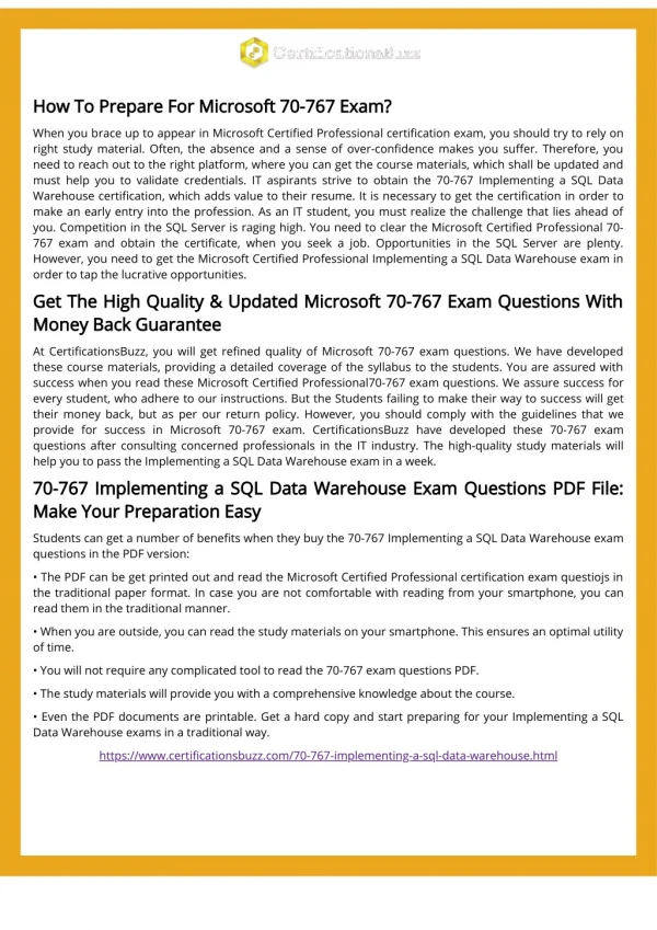 Microsoft SQL Server 70-767 Exam Questions And Answers