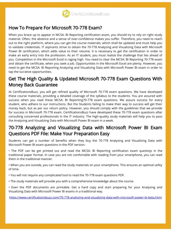Microsoft 70-778 MCSA: BI Reporting Exam Questions And Answers