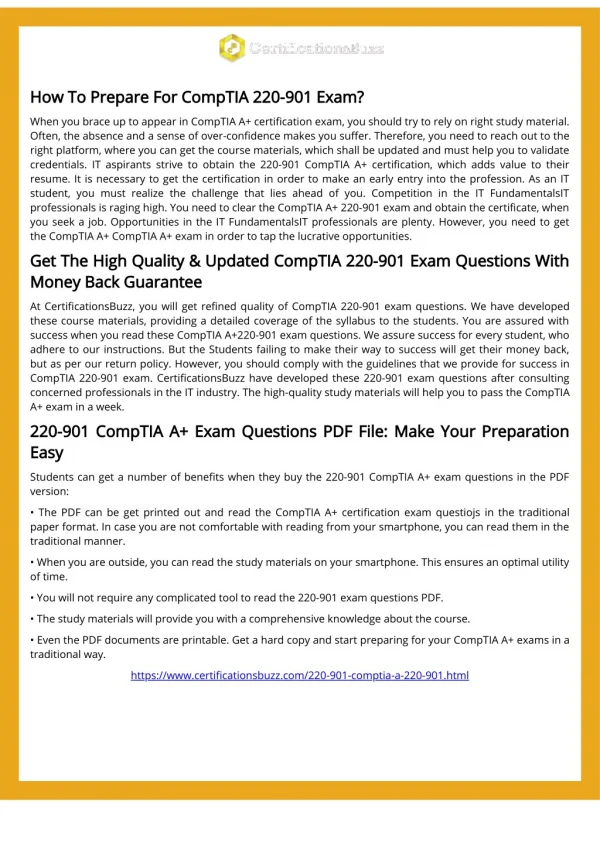 My Review On CompTIA A CompTIA 220-901 Exam Practice Test