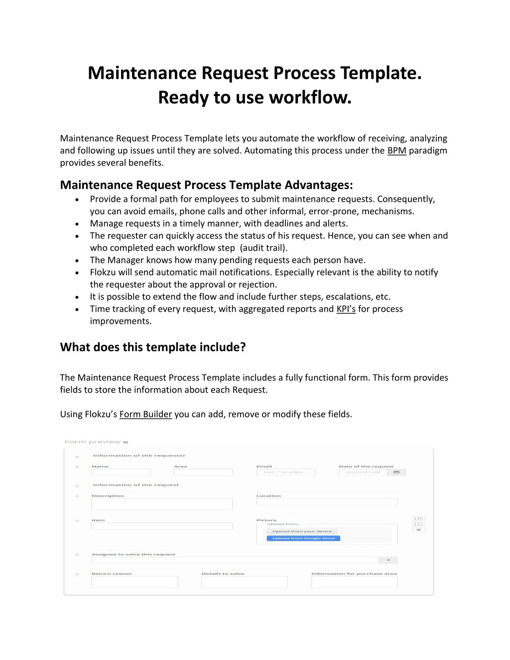 maintenance request process template ready
