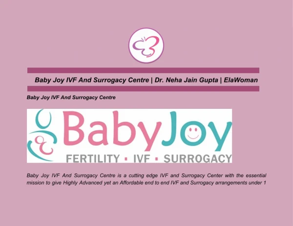 Baby Joy IVF And Surrogacy Centre | Dr. Neha Jain Gupta | ElaWoman