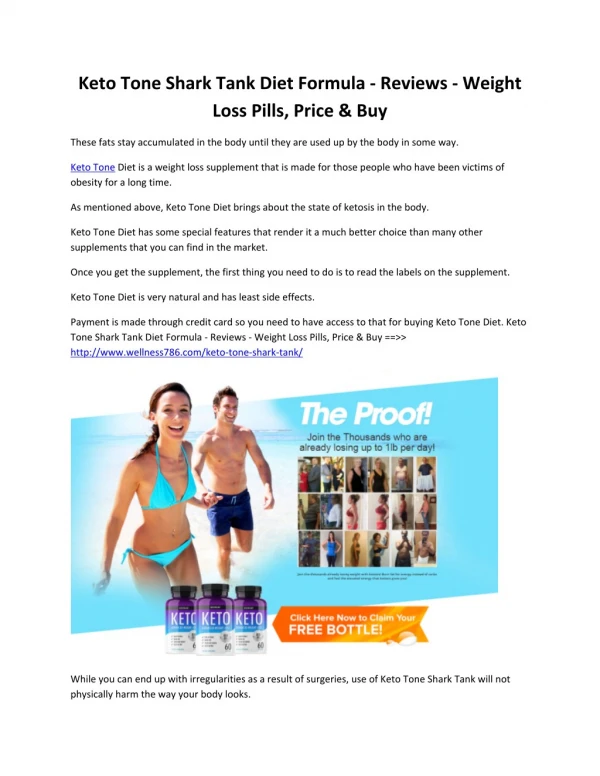Keto Tone Shark Tank Diet Formula - Reviews - Weight Loss Pills, Price & Buy