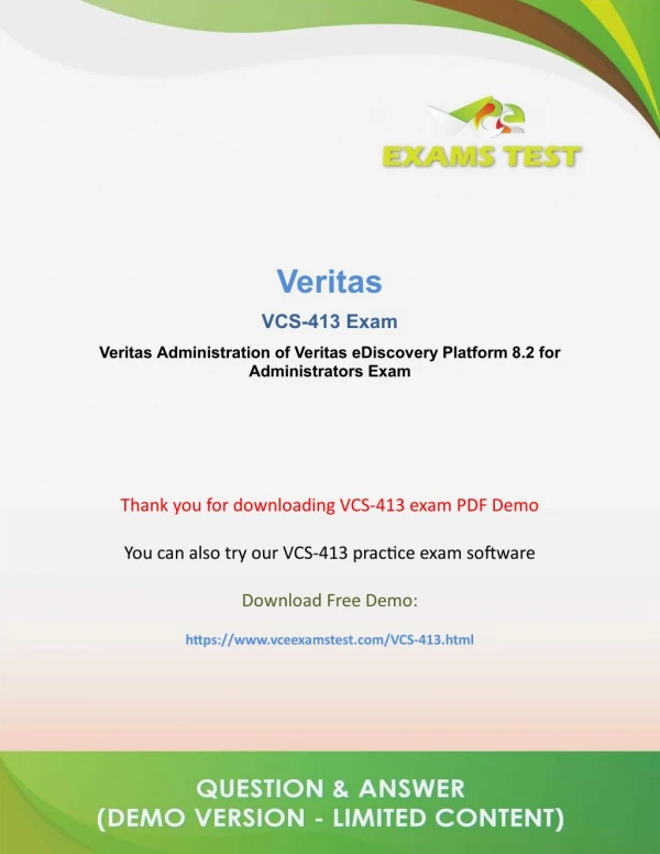 Get Veritas VCS-413 VCE Exam PDF 2018 - [DOWNLOAD and Prepare]