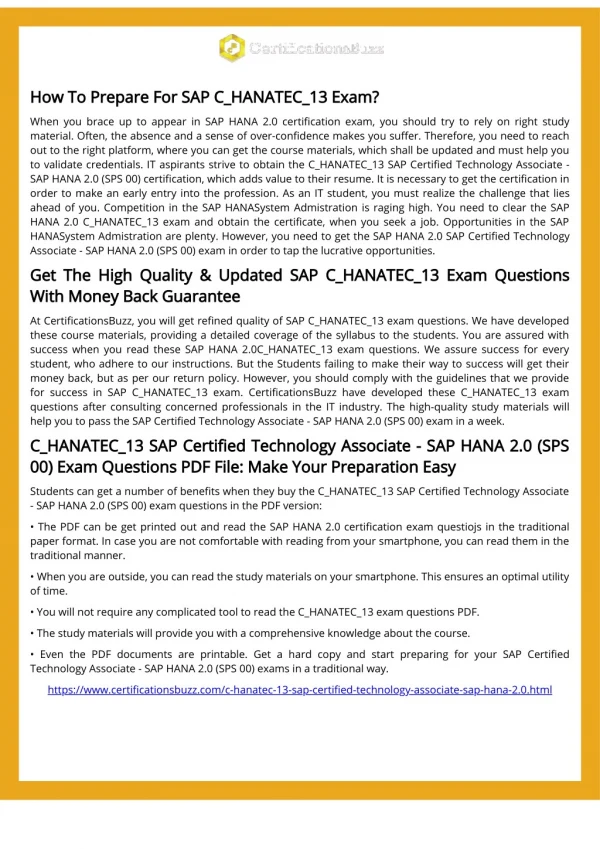 SAP HANA 2.0 SAP C_HANATEC_13 Exam Questions And Answers