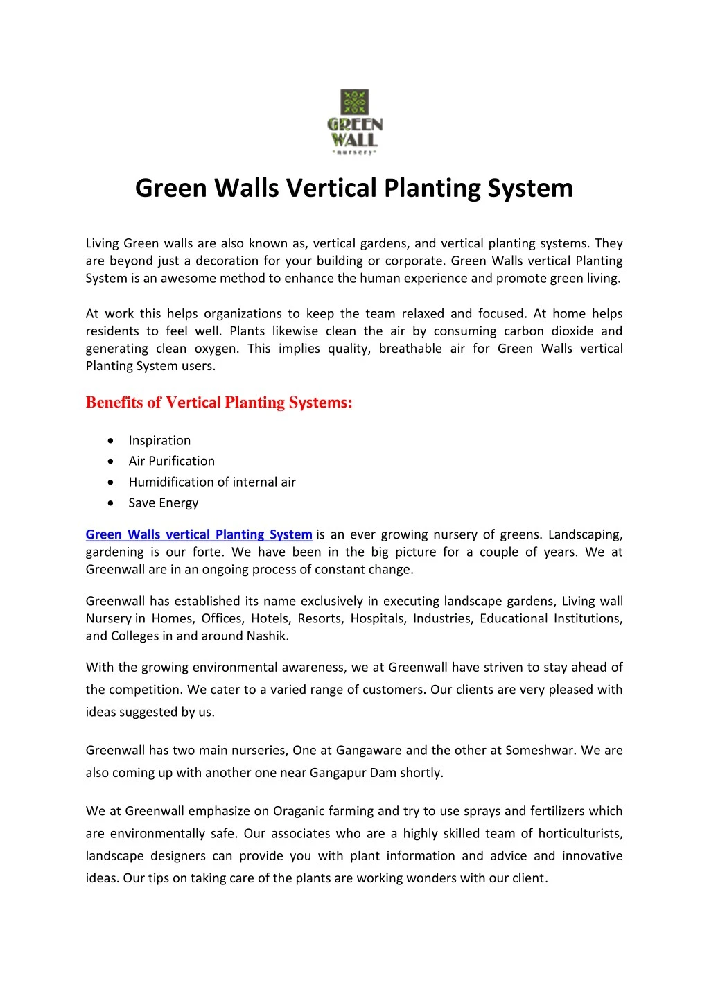green walls vertical planting system
