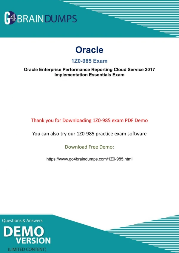 Oracle 1Z0-985 exam braindumps - 100% Passing Guarantee