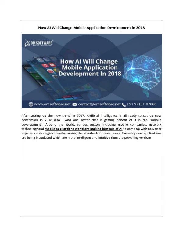 How AI Will Change Mobile Application Development in 2018