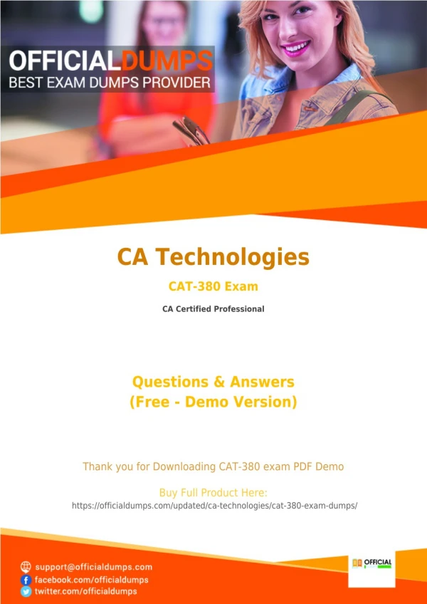 CAT-380 Exam Questions - Affordable CA Technologies CAT-380 Exam Dumps - 100% Passing Guarantee