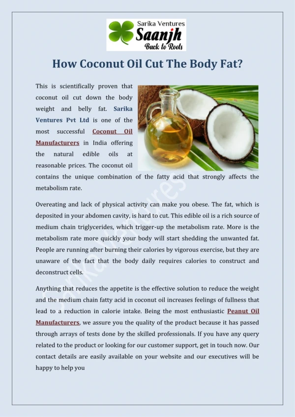 How Coconut Oil Cut The Body Fat