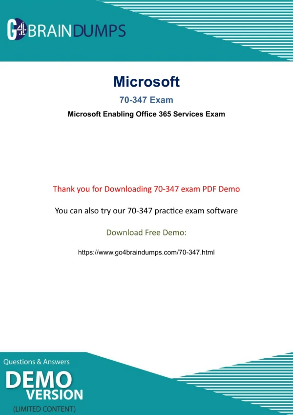 Updated And Actual 70-347 Exam braindumps - Free Updated PDF demo
