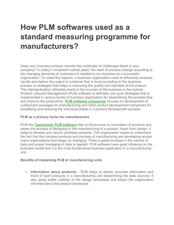 How PLM softwares used as a standard measuring programme for manufacturers?