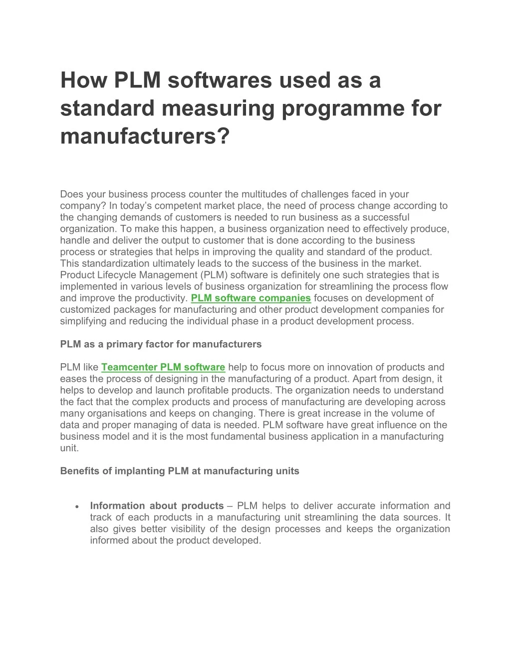 how plm softwares used as a standard measuring