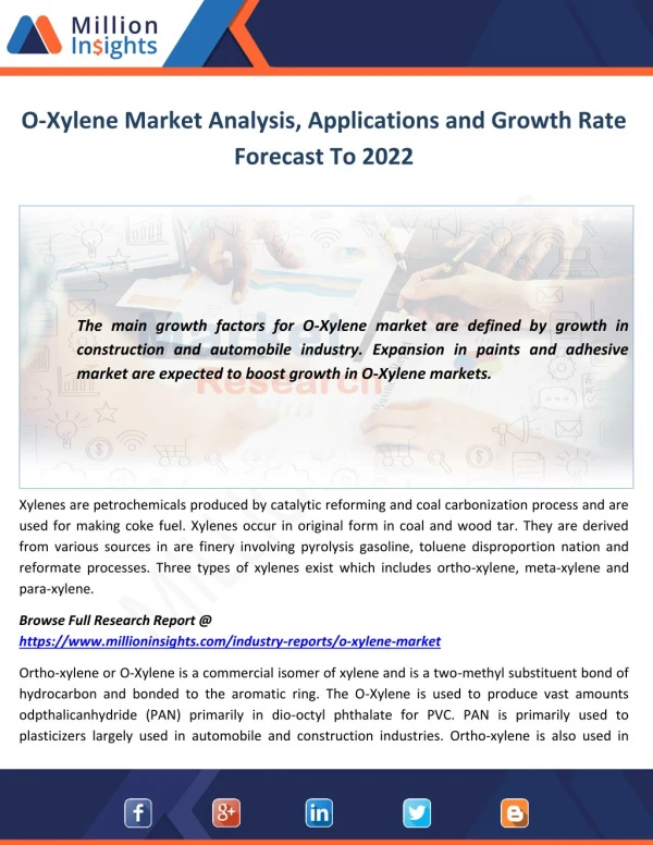 O-Xylene Market Analysis, Applications and Growth Rate Forecast To 2022