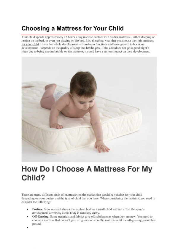 Choosing a Mattress for Your Child