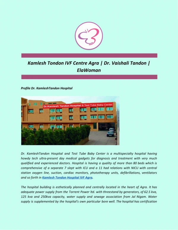 Kamlesh Tondon IVF Centre Agra | Dr. Vaishali Tandon | ElaWoman