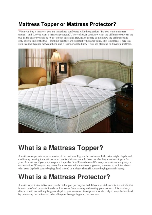 Mattress Topper or Mattress Protector?