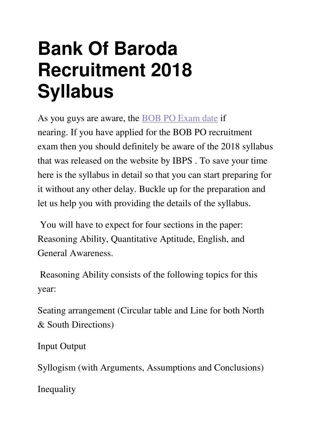 bank of baroda recruitment 2018 syllabus