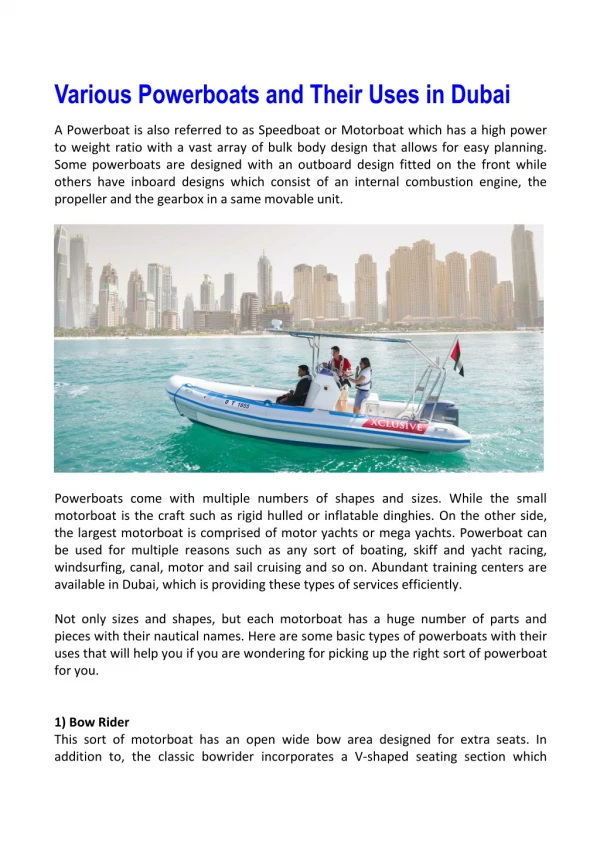 Various RYA Powerboats and Their Uses in Dubai