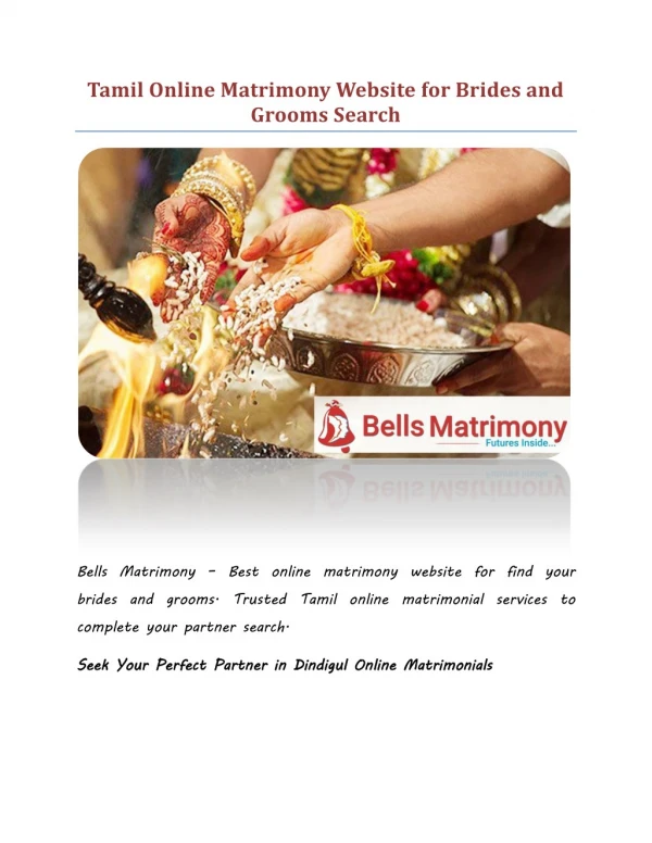 Tamil Online Matrimony Website for Brides and Grooms Search