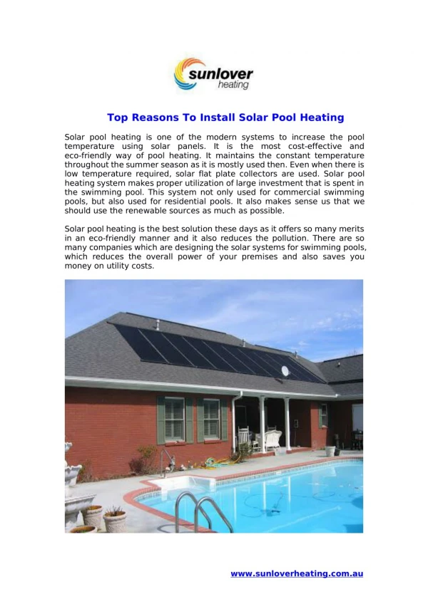 Top Reasons To Install Solar Pool Heating