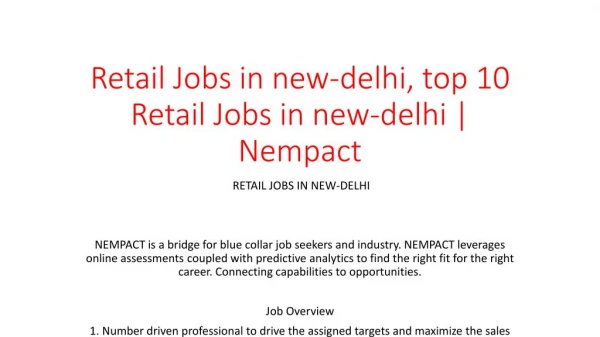 Retail Jobs in new-delhi, top 10 Retail Jobs in new-delhi | Nempact
