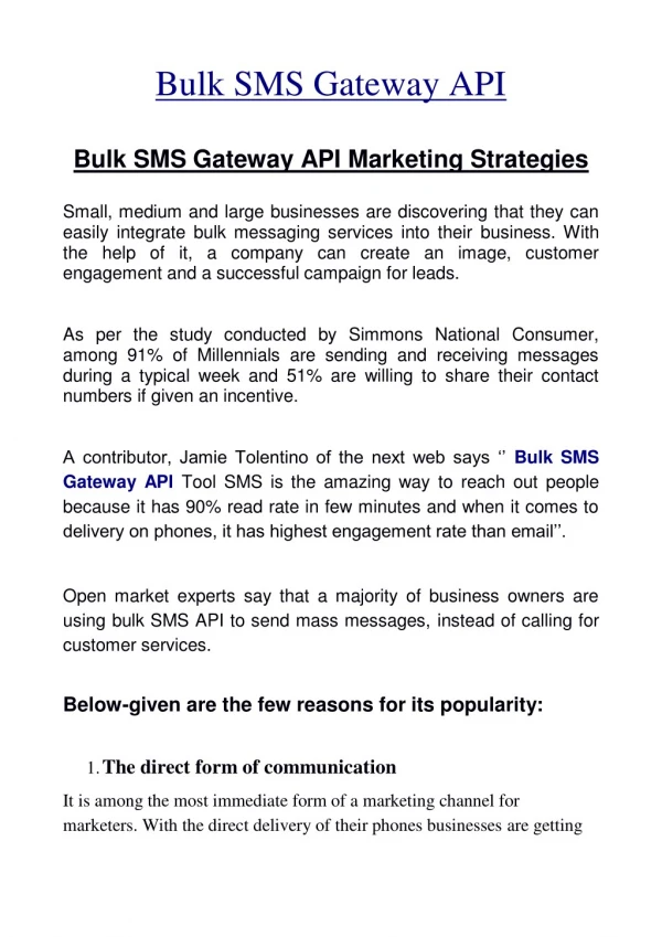 Bulk SMS Gateway API tool for Mobile Marketing