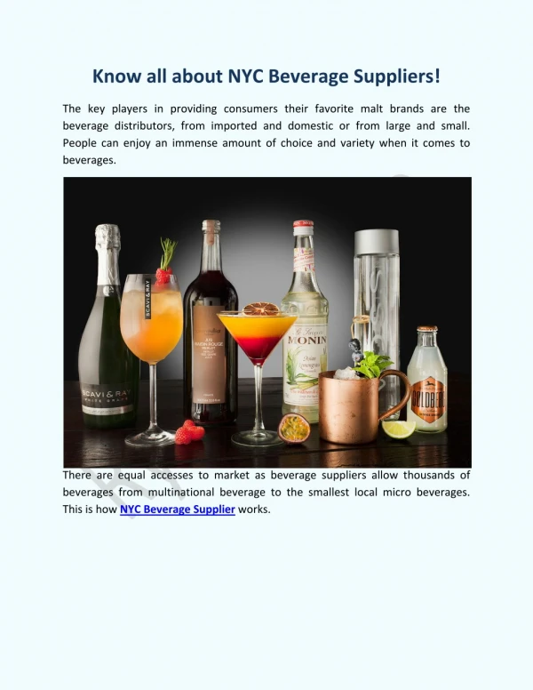 Know all about NYC Beverage Suppliers!