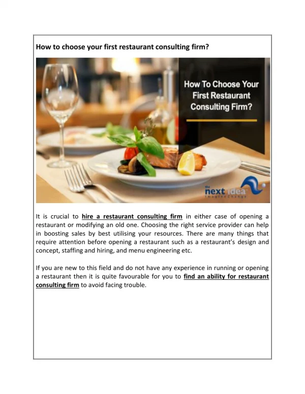 How to choose your first restaurant consulting firm?