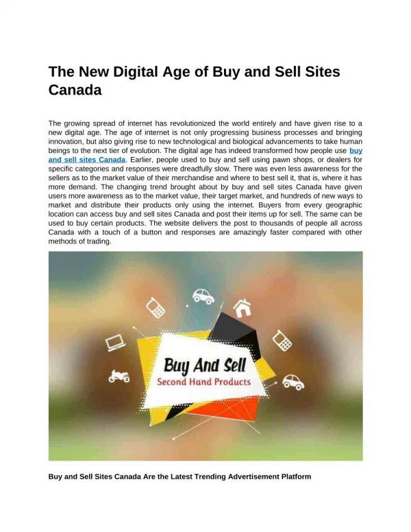 The New Digital Age of Buy and Sell Sites Canada
