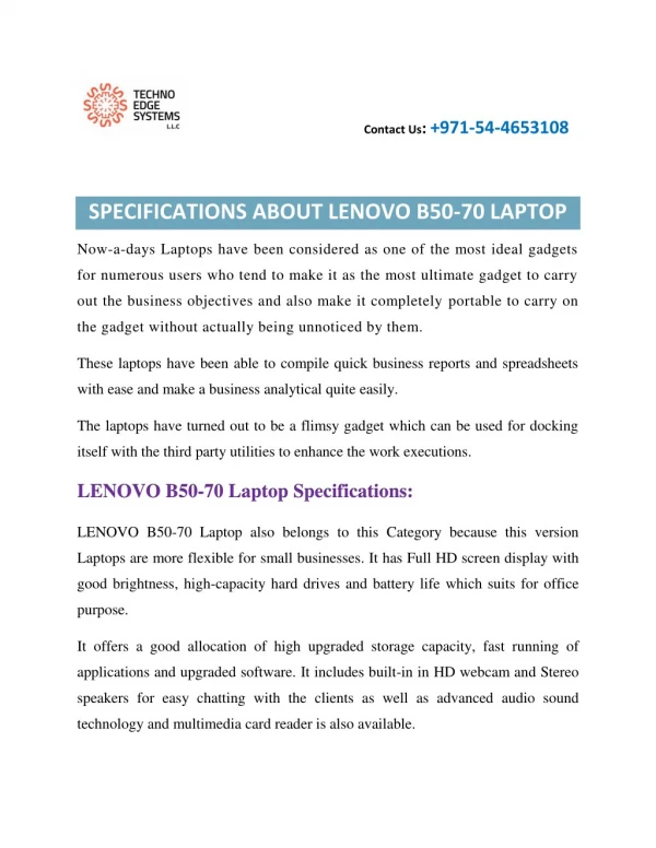Specifications about LENOVOB50-70 Laptop