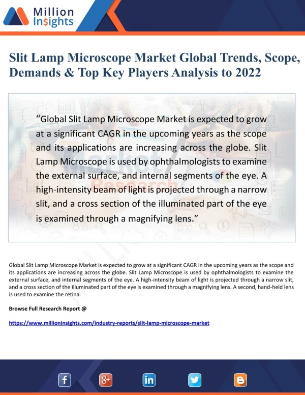 Slit Lamp Microscope Market Global Trends, Scope, Demands & Top Key Players Analysis to 2022