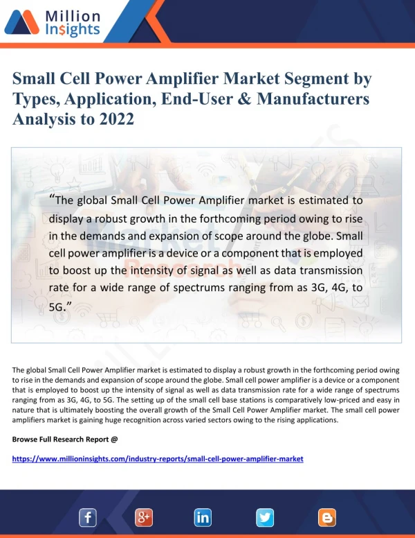 Small Cell Power Amplifier MArket Segments by Types, Application, End-User & Manufacturers Analysis to 2022