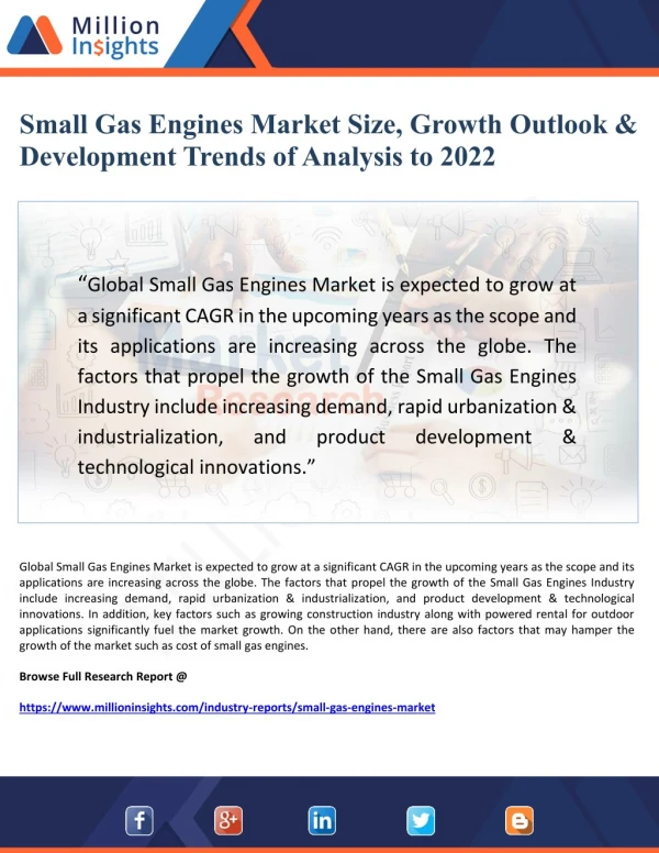 Small Gas Engines Market Size, Growth Outlook & Development Trends of Analysis to 2022