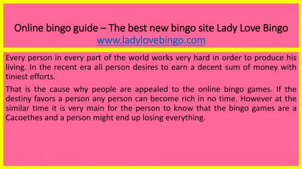 Online bingo guide – The best new bingo site Lady Love Bingo
