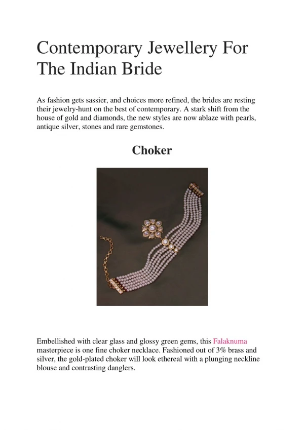 Contemporary Jewellery For Indian Bride
