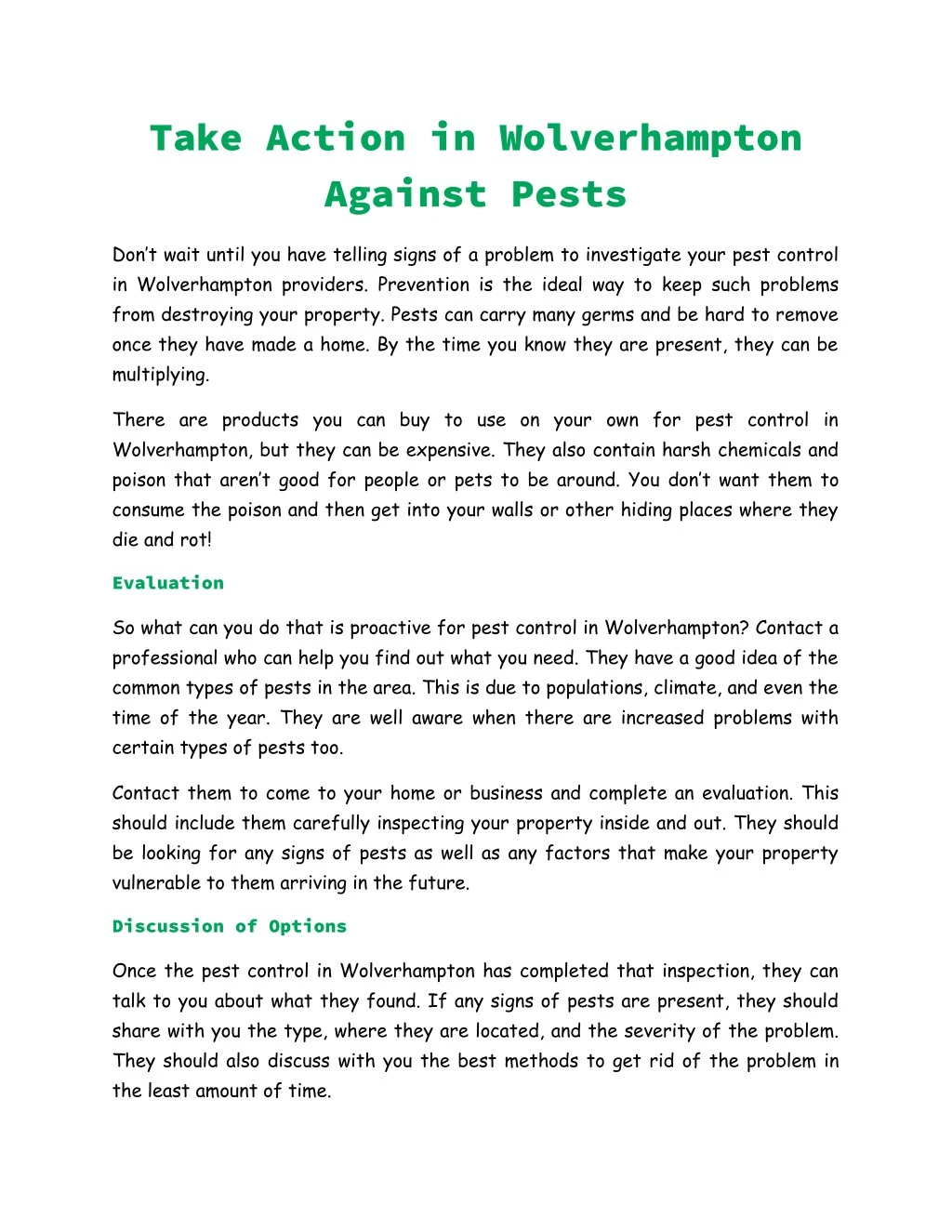 take action in wolverhampton against pests