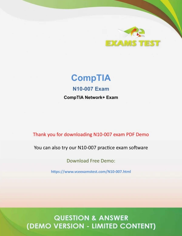 Get CompTIA N10-007 VCE Exam 2018 - [DOWNLOAD and Prepare]