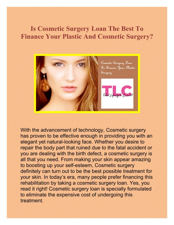Cosmetic Surgery Loan To Finance Your Plastic Surgery