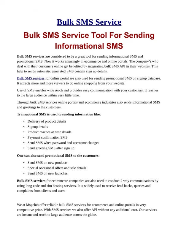 Bulk SMS Service Tool For Sending Informational SMS