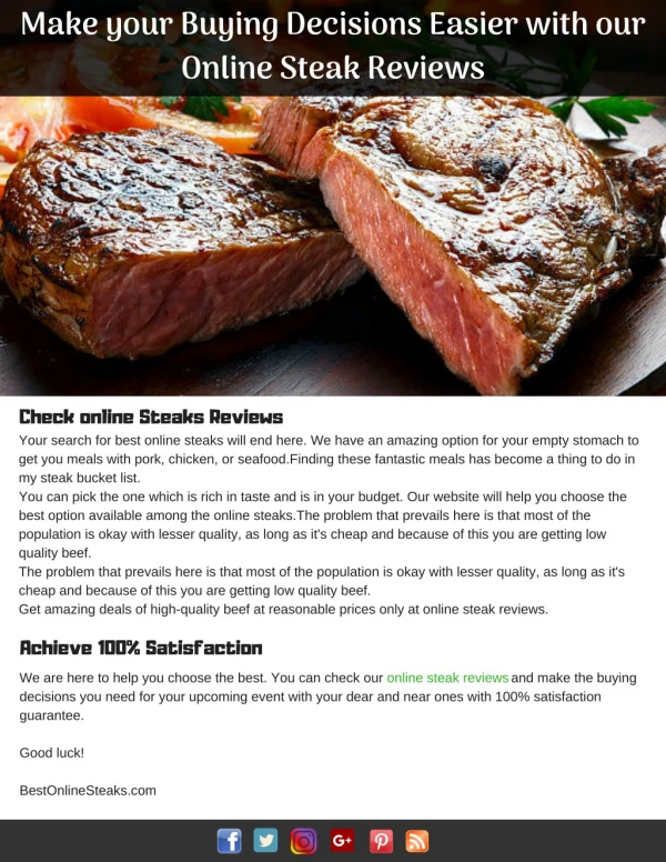 Make your Buying Decisions Easier with our Online Steak Reviews