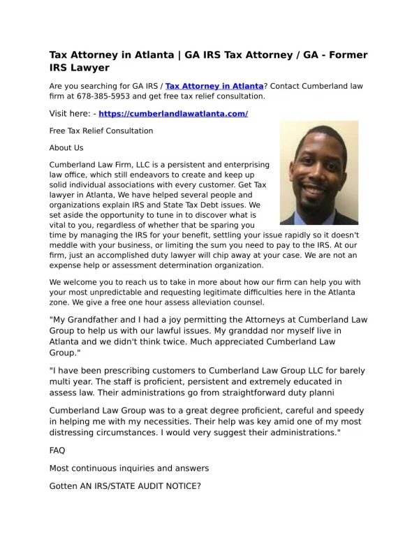 Tax Attorney in Atlanta | GA IRS Tax Attorney / GA - Former IRS Lawyer