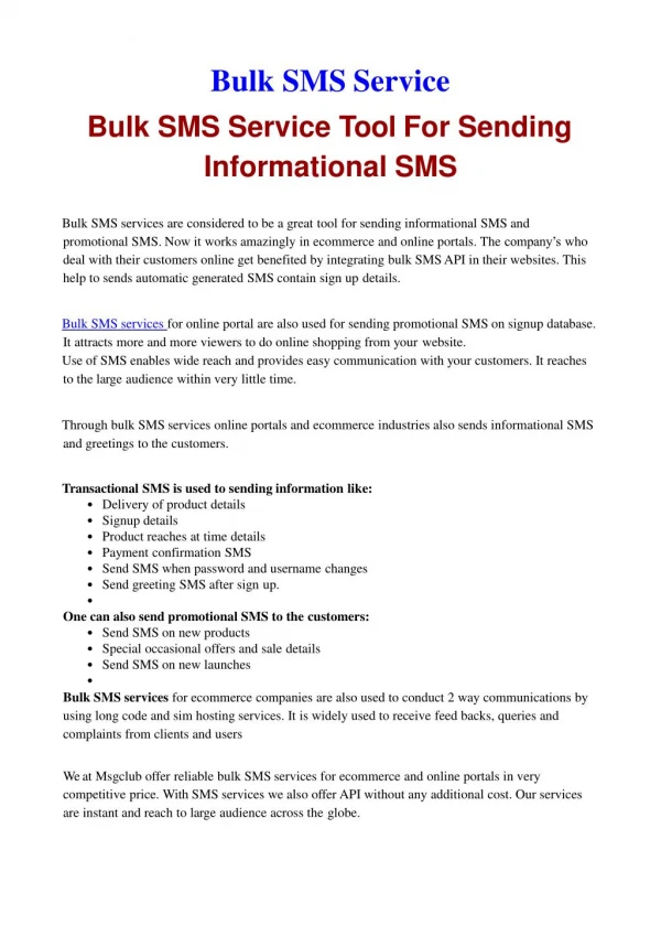 Bulk SMS Service Tool For Sending Informational SMS