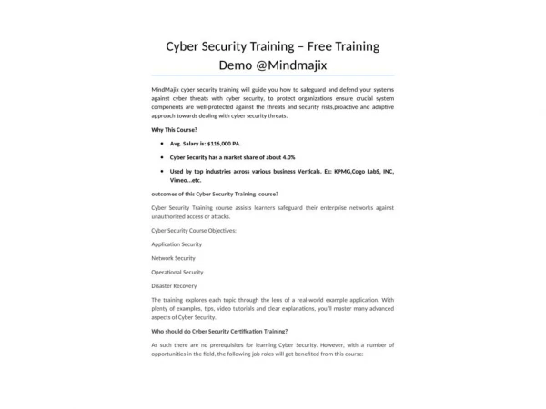 Mindmajix Cyber Security Online Training in New York